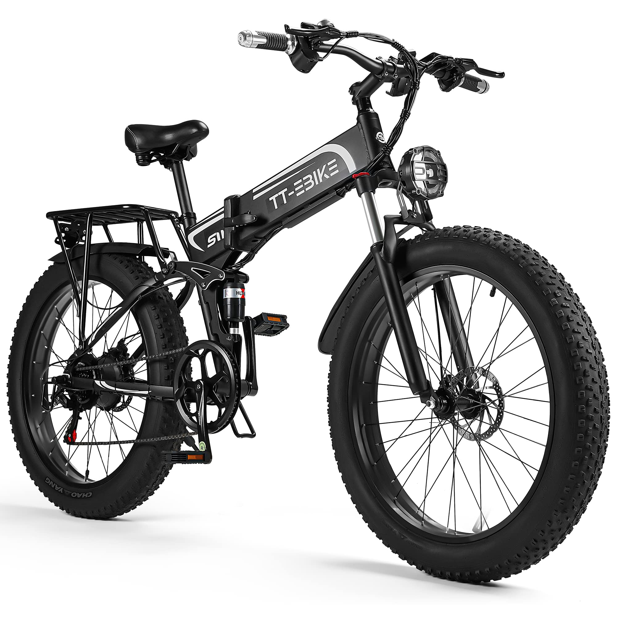 TT-EBIKE Folding Electric Bikes Adults 1500W 48V with 20AH Removable Battery 26x4.0 Fat Tire E Bike 28MPH Snow Mountain Beach Ebike with 7-Speed Gear