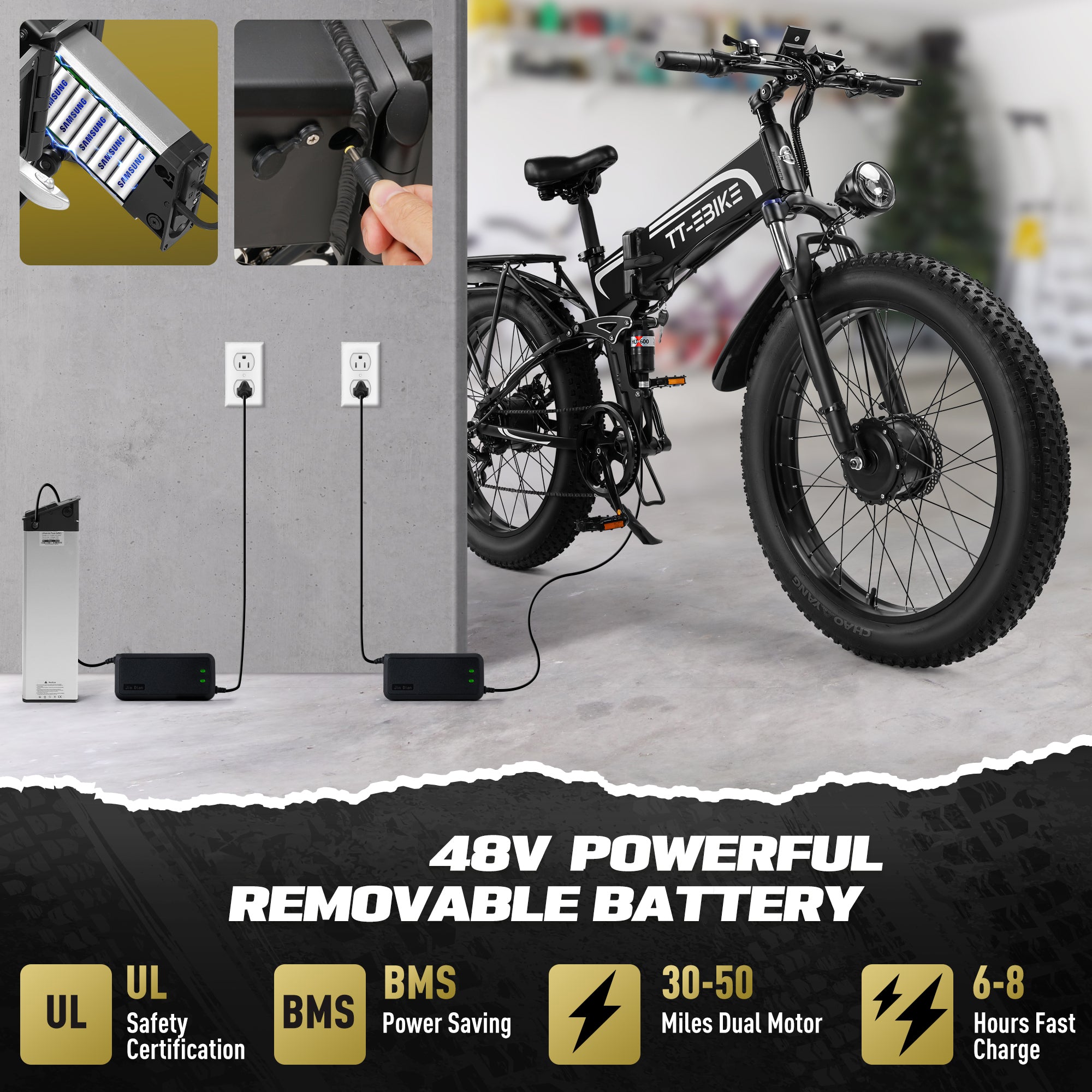 TT-EBIKE Premium Folding Electric Bike with High-Capacity 48V Original Removable Battery - Efficient, Durable, and 1-Year Warranty Included