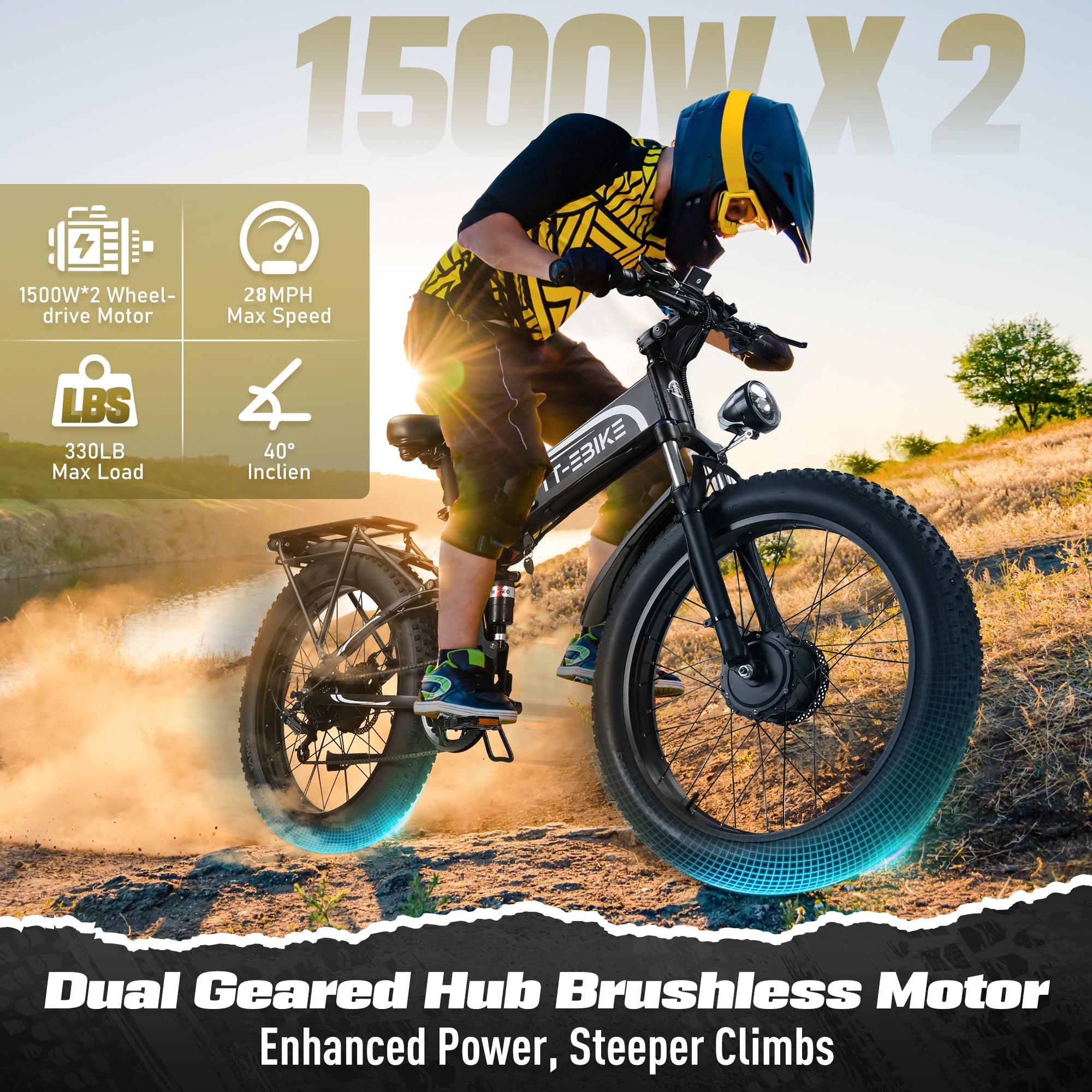 TT-EBIKE 3000W Dual Motor Folding Electric Bike for Adults with 48V 23AH Battery,26x4 Fat Tire All Terrain Ebikes,Full Suspension 28MPH E Bike,SHM 7-Speed Gear E Bikes