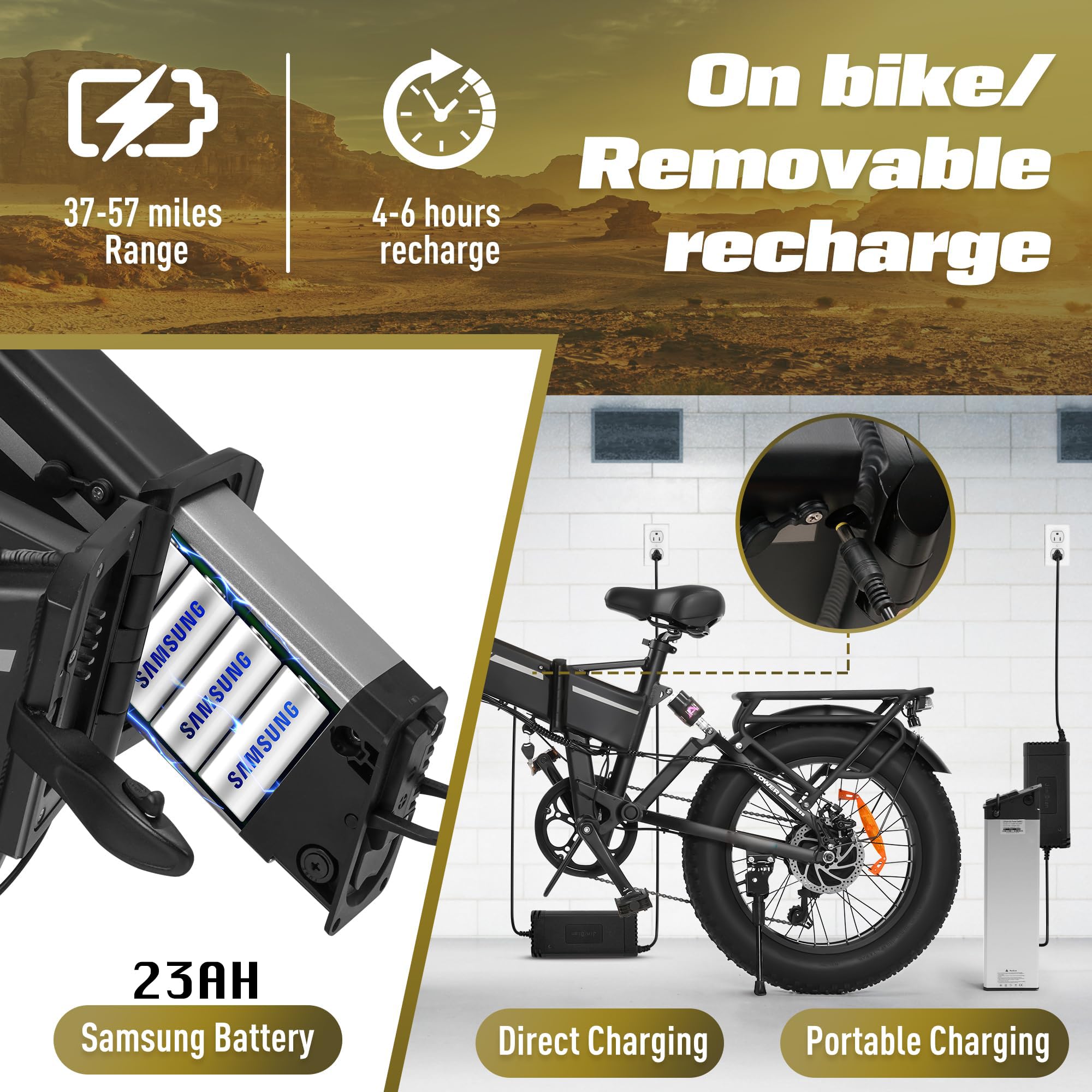 TT-EBIKE Folding Electric Bike Adults 2000W with 48V 23AH Removable Battery 26 inch 4.0 Fat Tire 28MPH Full Suspension Snow Mountain Beach Ebike with Shim 7-Speed Gear